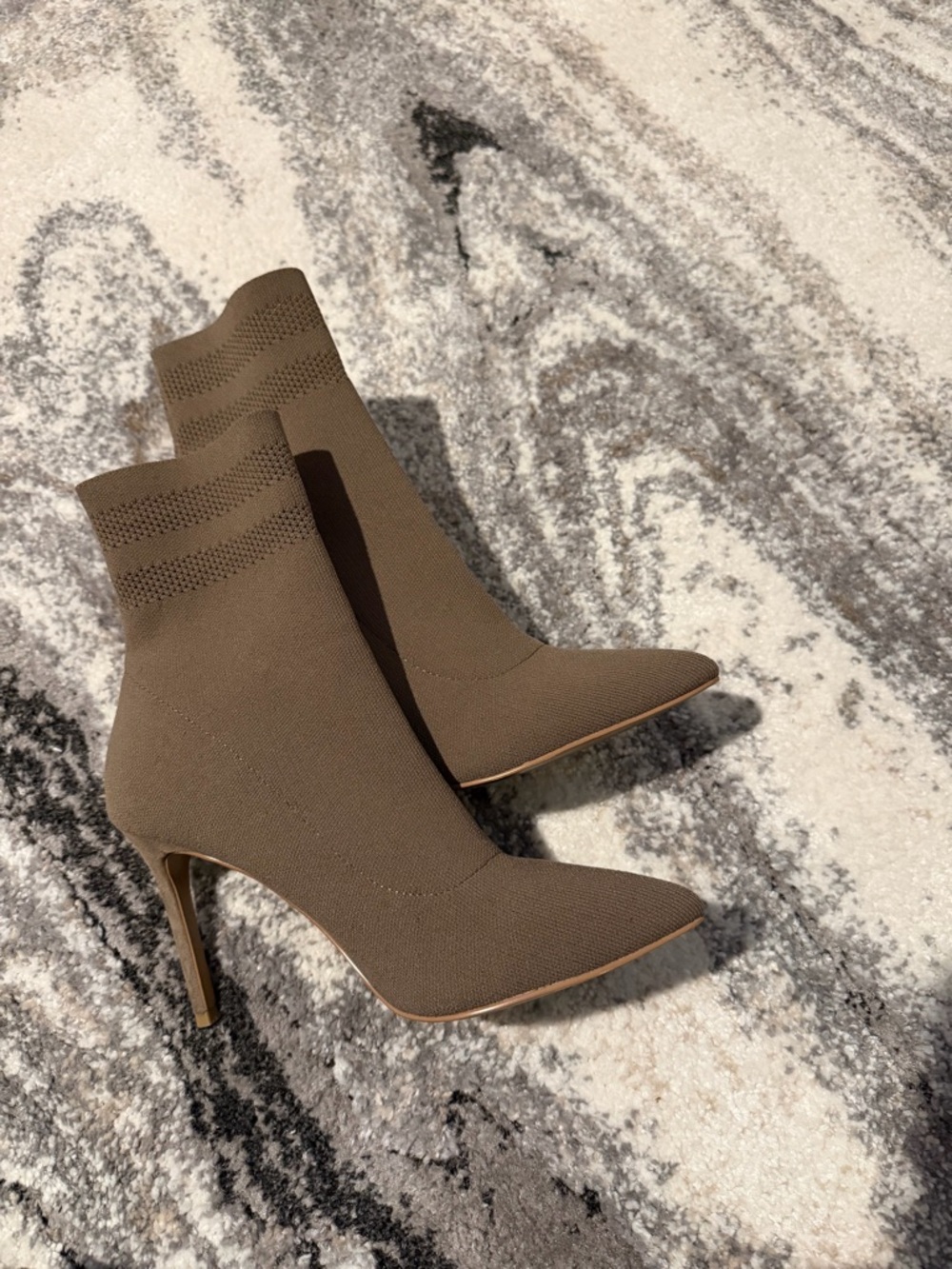 Brown Knit Sock Pointed-Toe Booties